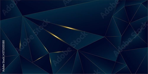 Deep Blue Luxury Gold Background. 3D Abstract Polygonal Sparkling 