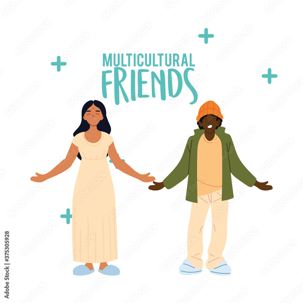 indian woman and black man cartoons vector design indian woman and black man cartoons vector design
