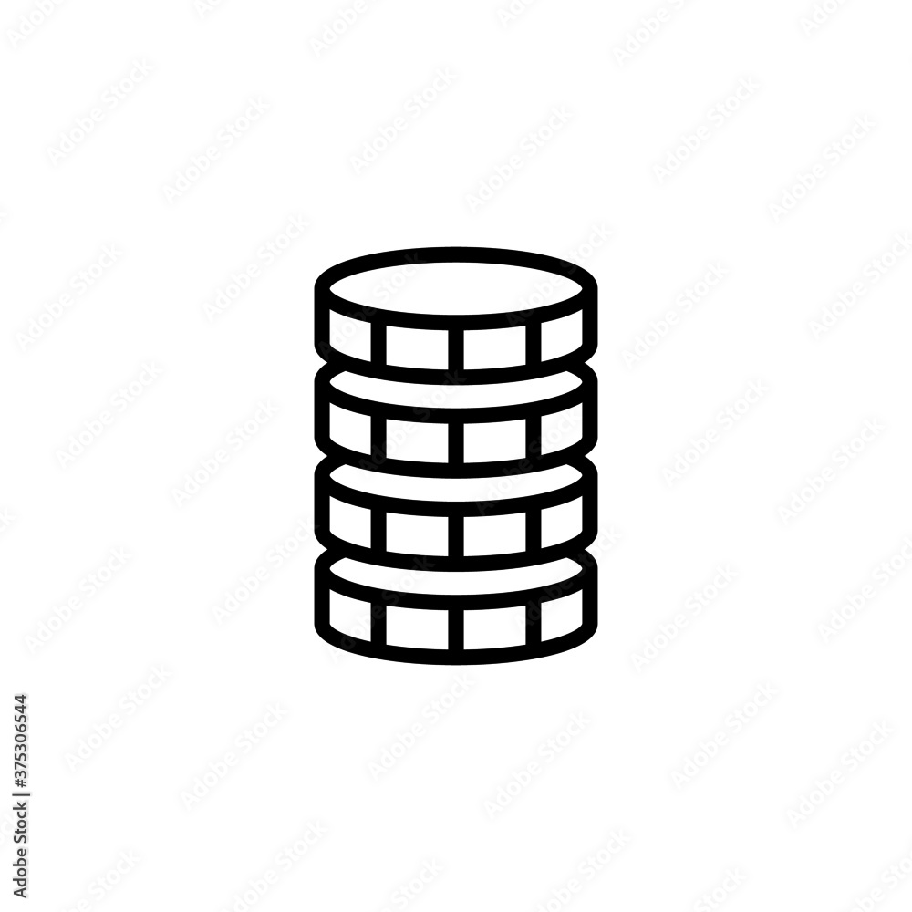 Coins Icon in black line style icon, style isolated on white background Coins Icon in black line style icon, style isolated on white background