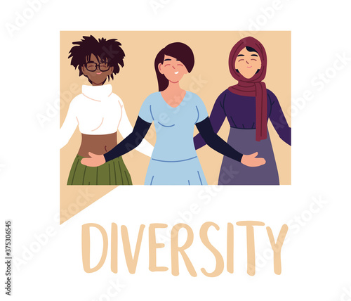 black latin and muslim women cartoons in bubble vector design