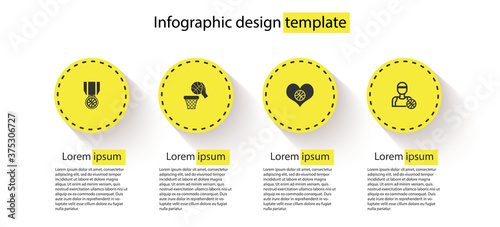 Set Basketball medal, and basket, Heart with basketball and player. Business infographic template. Vector.