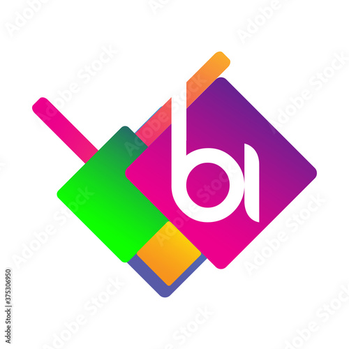 Letter BI logo with colorful geometric shape, letter combination logo design for creative industry, web, business and company.