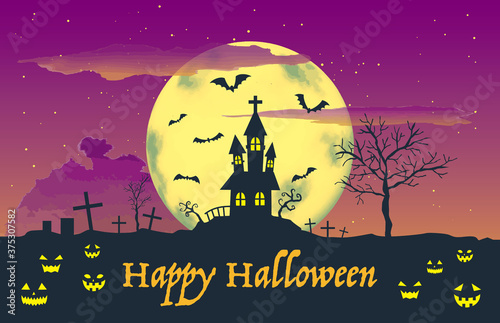  ハッピーハロウィンのイメージイラスト（満月）