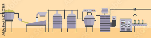 Olive oil production with food factory equipment - panorama banner