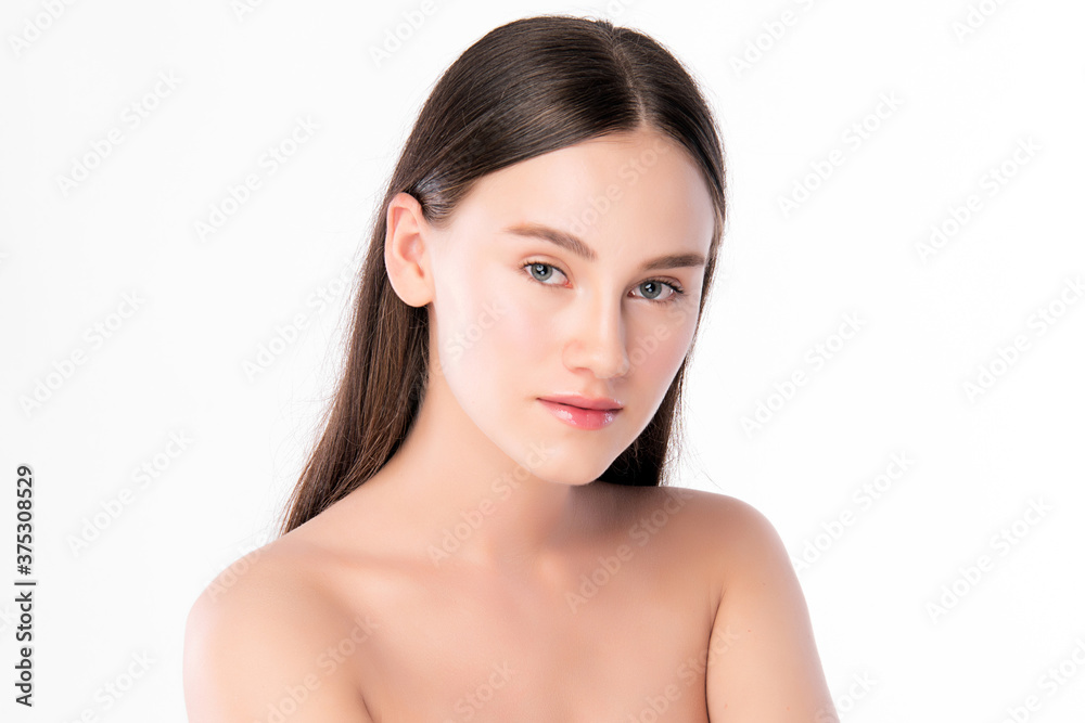 Beautiful Young Woman with Clean Fresh Skin, on white background, Face care, Facial treatment. Cosmetology, beauty and spa. women portrait Beautiful Young Woman with Clean Fresh Skin, on white background, Face care, Facial treatment. Cosmetology, beauty and spa. women portrait