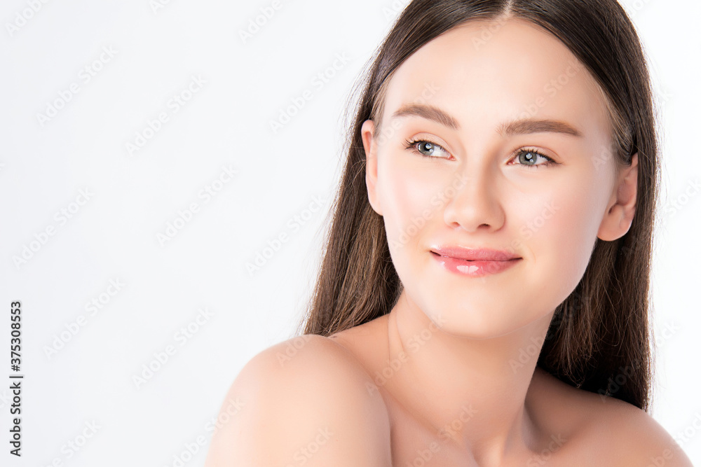 Beautiful Young Woman with Clean Fresh Skin, on white background, Face care, Facial treatment. Cosmetology, beauty and spa. women portrait Beautiful Young Woman with Clean Fresh Skin, on white background, Face care, Facial treatment. Cosmetology, beauty and spa. women portrait