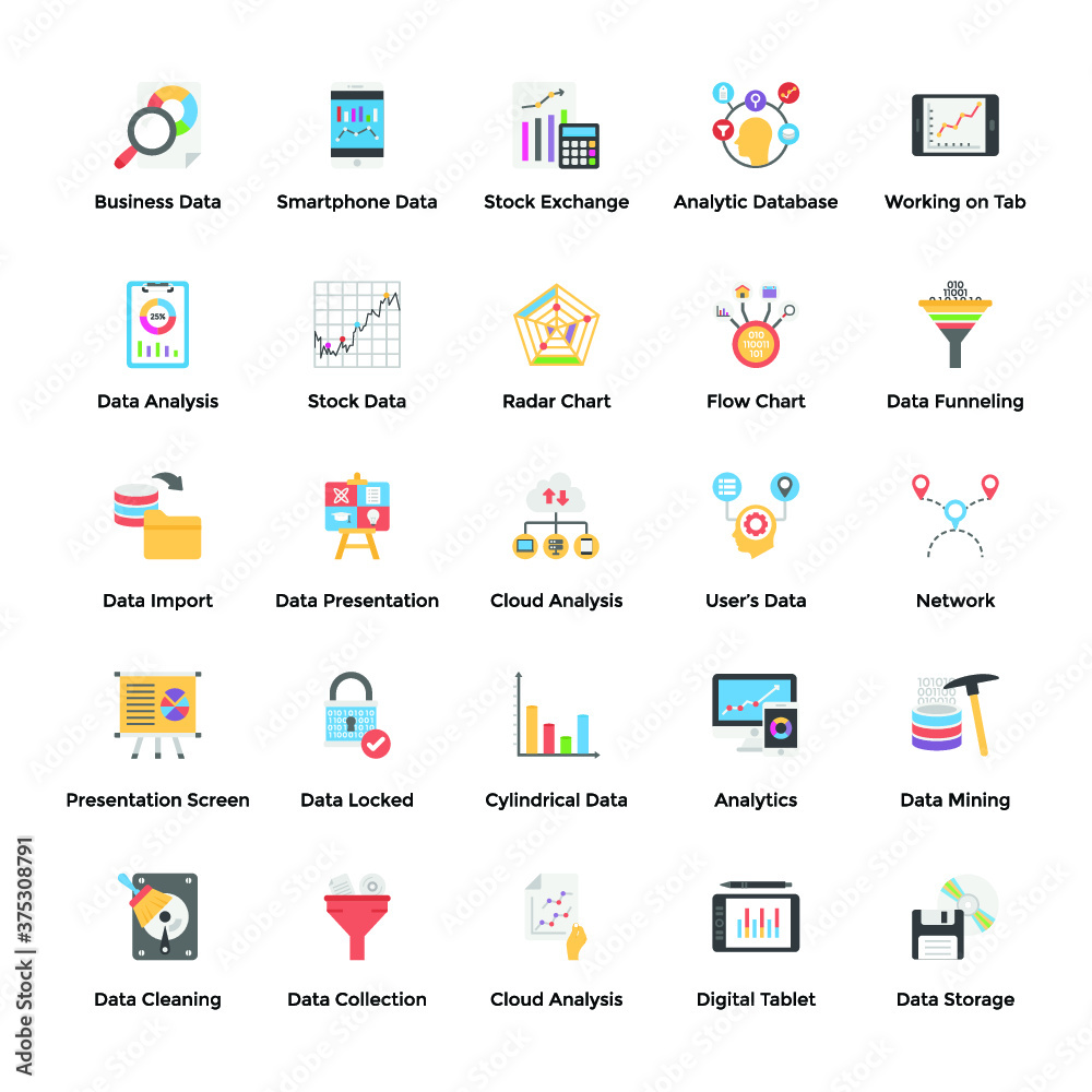 Data Analytics Flat Vectors Set Data Analytics Flat Vectors Set