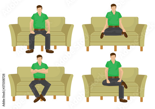 Set of casual man in various sitting positions..