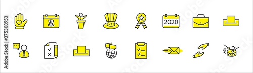 International Presidents Day Set Line Vector Icons. Contains such Icons as Hat, President, Voting, USA, Flag, Elections, Government, Ballot, Box, Check, Politics and more Editable Stroke 32x32 Pixels