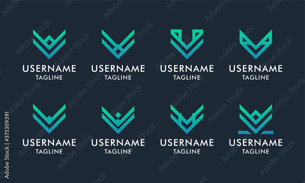 Set of abstract initial letter V logo design template. icons for business of modern, elegant, simple Set of abstract initial letter V logo design template. icons for business of modern, elegant, simple