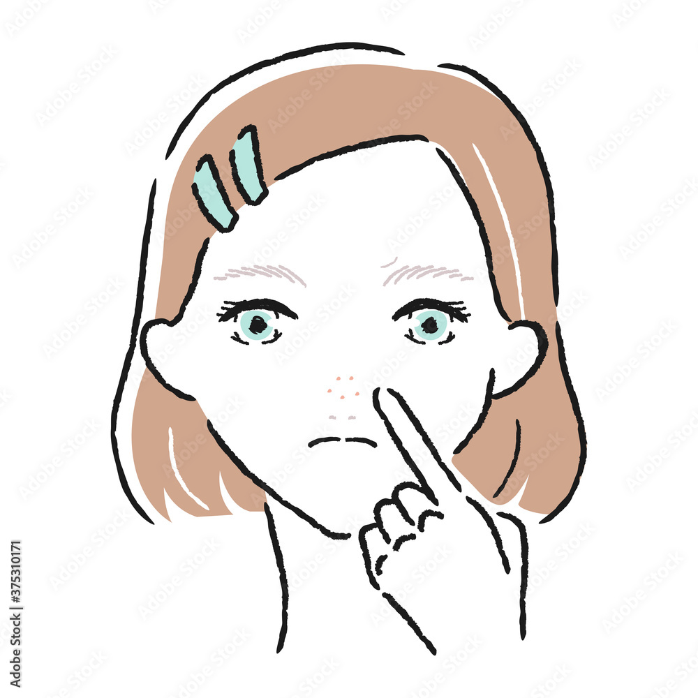 Vecteur Stock 若い女性のイラスト 鼻や小鼻に目立つぽつぽつ毛穴に悩んでる女性 Adobe Stock