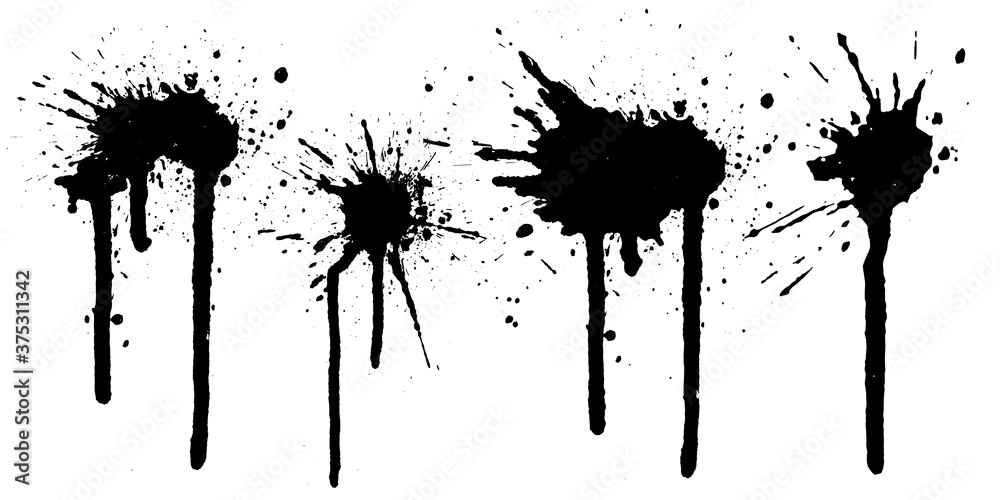 Vector black and white ink splash, blot and brush stroke, spot, spray, smudge, spatter, splatter, drip, drop, ink blob brush, paint spot, spray, smudge Grunge textured elements for design, background. Vector black and white ink splash, blot and brush stroke, spot, spray, smudge, spatter, splatter, drip, drop, ink blob brush, paint spot, spray, smudge Grunge textured elements for design, background.