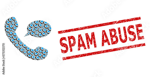 Recursion collage phone message and Spam Abuse textured stamp. Vector collage is made with recursive phone message parts. Stamp includes Spam Abuse caption between parallel lines.