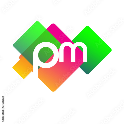 Letter PM logo with colorful geometric shape, letter combination logo design for creative industry, web, business and company.