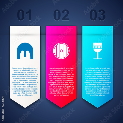 Set Medieval iron helmet, Round wooden shield and goblet. Business infographic template. Vector.