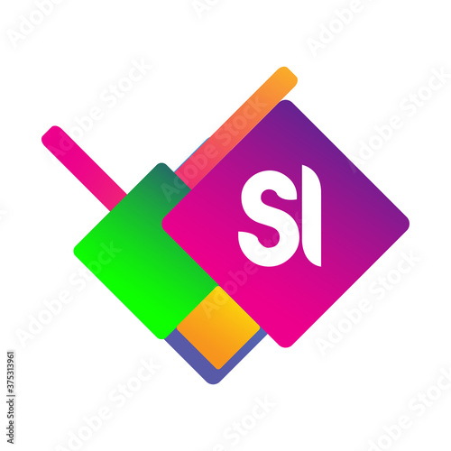 Letter SI logo with colorful geometric shape, letter combination logo design for creative industry, web, business and company.