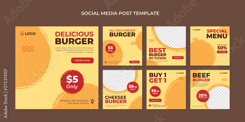 Delicious burger social media post template for fast food restaurant