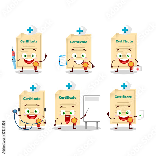Doctor profession emoticon with award paper cartoon character