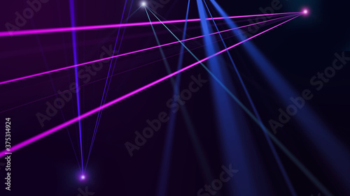 Abstract blue and violet laser light. Copy space, product placement background, 3D rendering