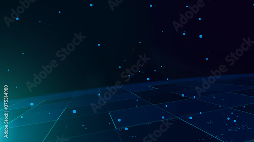 Abstract blue square floor with stroke and particle dot. Copy space, product placement, podium background, 3D rendering