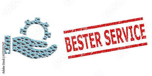 Recursive collage service and Bester Service textured stamp. Vector collage is designed with recursive service items. Seal includes Bester Service text between parallel lines.