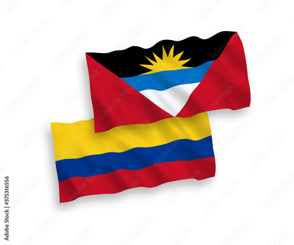 Flags of Antigua and Barbuda and Colombia on a white background Flags of Antigua and Barbuda and Colombia on a white background