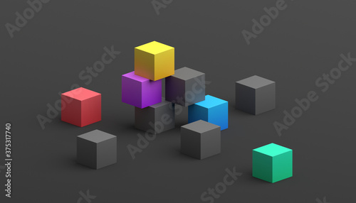 Abstract 3d render  geometric composition  modern background design with cubes