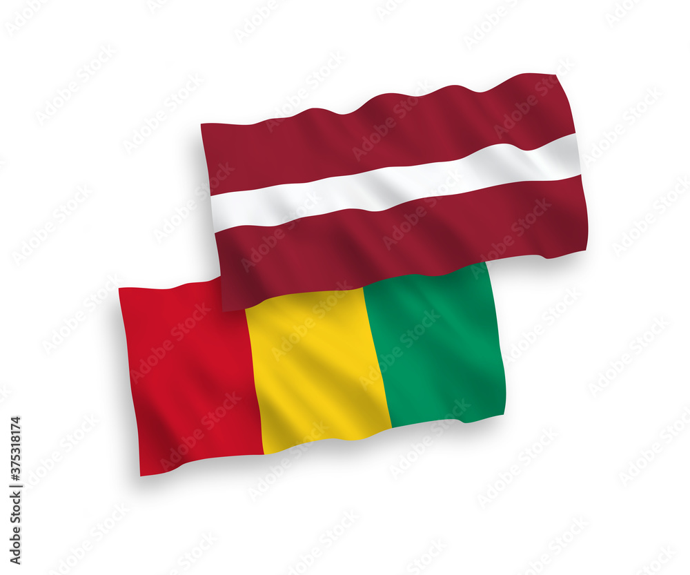Flags of Latvia and Guinea on a white background