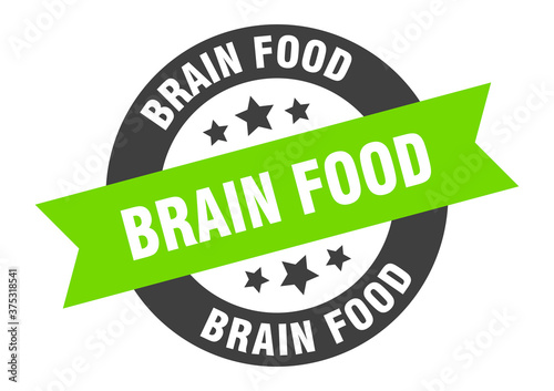 brain food sign. round ribbon sticker. isolated tag