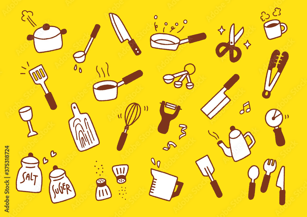 キッチンツール 調理器具のかわいい手描きベクターイラスト Stock Vector Adobe Stock キッチンツール 調理器具のかわいい手描きベクターイラスト Stock Vector Adobe Stock