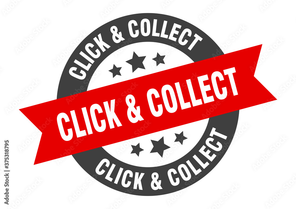 Obraz premium click & collect sign. round ribbon sticker. isolated tag