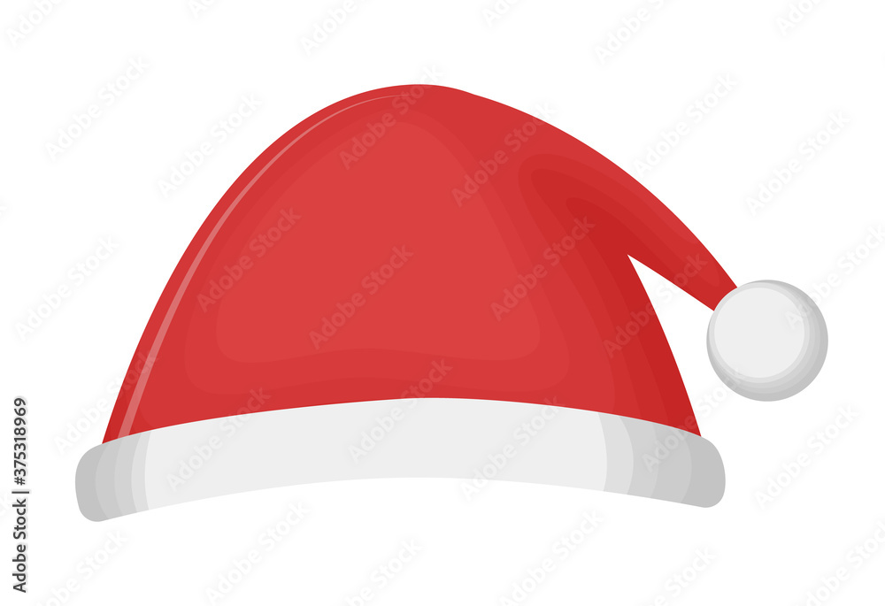 Red Christmas hat with white pompom. Santa cap isolated on a white background. Vector illustration. Red Christmas hat with white pompom. Santa cap isolated on a white background. Vector illustration.