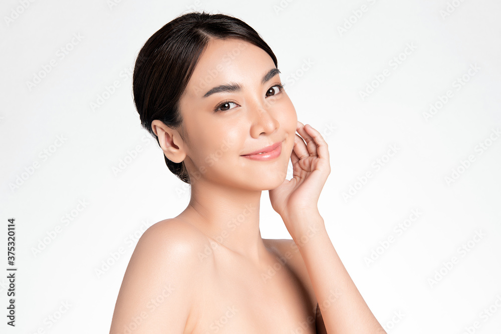 Beautiful Young asian Woman with Clean Fresh Skin, on white background, Face care, Facial treatment, Cosmetology, beauty and spa, Asian women portrait