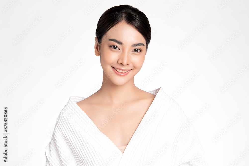 Beautiful Young asian Woman with Clean Fresh Skin, on white background, Face care, Facial treatment, Cosmetology, beauty and spa, Asian women portrait Beautiful Young asian Woman with Clean Fresh Skin, on white background, Face care, Facial treatment, Cosmetology, beauty and spa, Asian women portrait