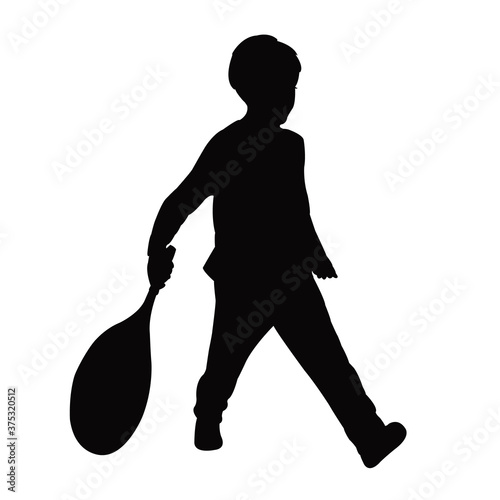  a boy playing tennis, silhouette vector