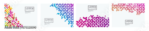 Set of template with trendy flower shape pattern on corner position and white space. Modern geometric background for business or corporate presentation. Vector illustration