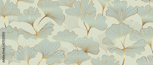 Golden Ginkgo leaves background vector. Luxury Floral art deco. Gold natural pattern design Vector illustration.