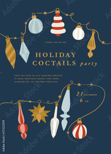 Vector illustartion design for Christmas greetings card or party invitation. Typography and icons for Xmas background, banners or posters and other printables. Xmas decorations.