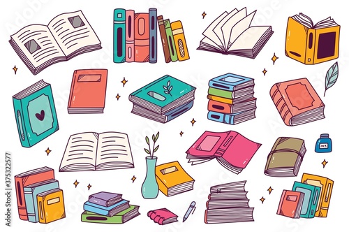 Set of hand drawn books in doodle style vector illustration