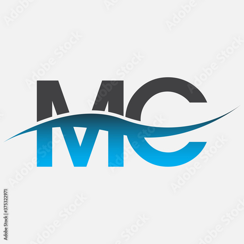 initial letter logo MC company name blue and grey color swoosh design. vector logotype for business and company identity.