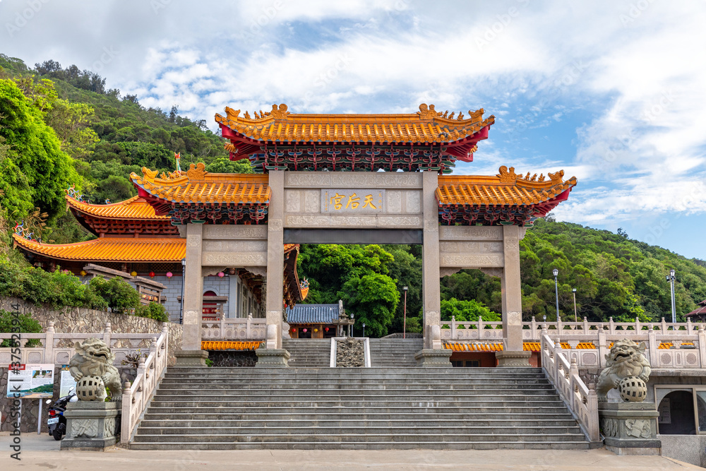 facade of tianhou temple in matsu. the translation of the chinese text is