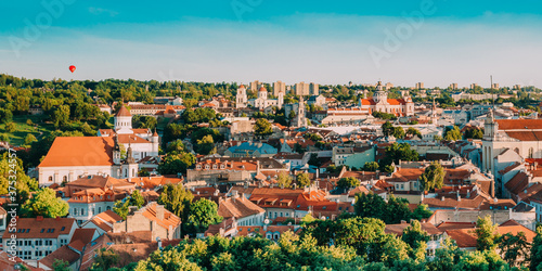 Vilnius, Lithuania. Summer Sunset Sunrise Over Cityscape Of Vilnius, Lithuania. Beautiful View Of Old Town at Evening
