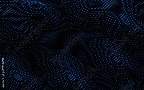 Particle wave background. Abstract dynamic mesh. Big data technology. Vector grid illustration. © fantasyform