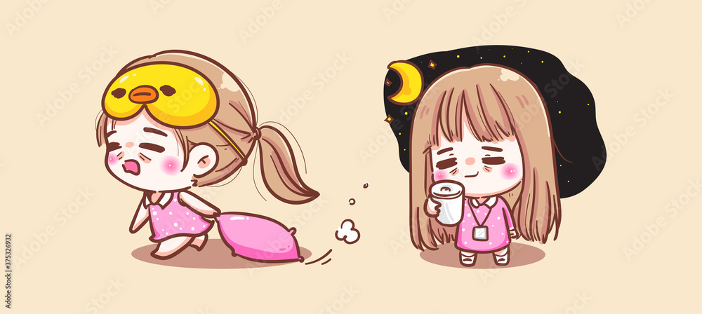 Young lady go to sleep with sleepiness and tiredness on good night background with sleepy concept. Young lady go to sleep with sleepiness and tiredness on good night background with sleepy concept.