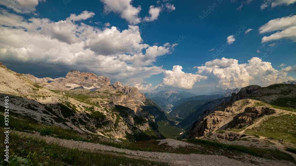 Timelapse view of the Dolomites towards Cadore valley, Italian Alps Timelapse view of the Dolomites towards Cadore valley, Italian Alps