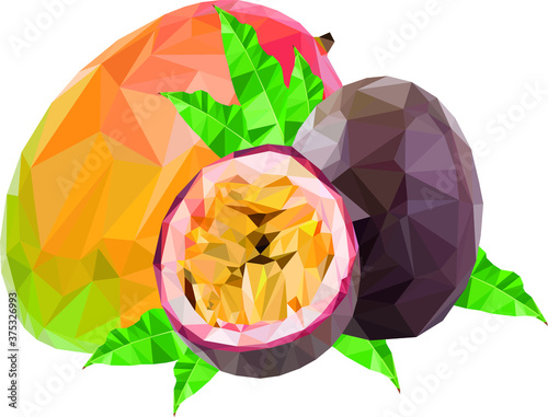 vector illustration of exotic fruits mango and passion fruit