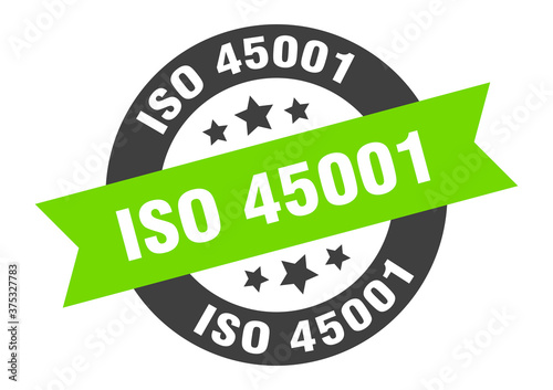 iso 45001 sign. round ribbon sticker. isolated tag