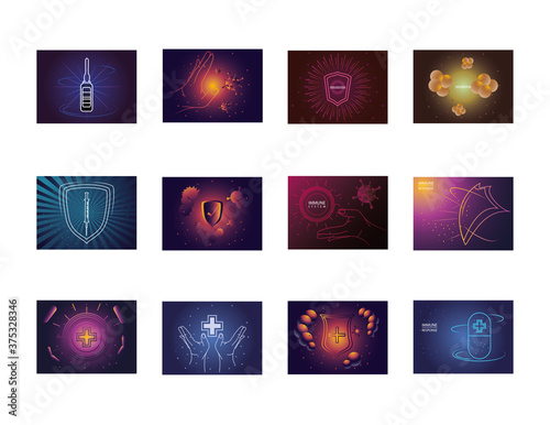 set of icons immunity, protecting from virus, germs