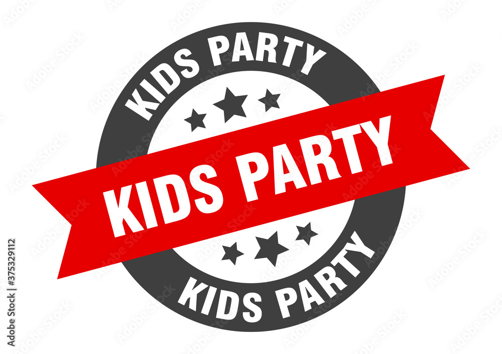 Obraz premium kids party sign. round ribbon sticker. isolated tag