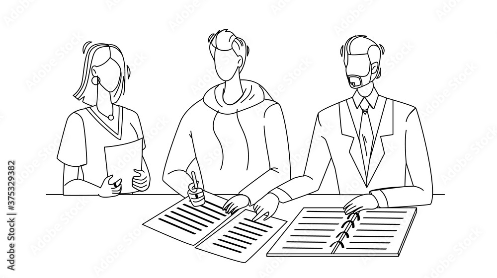 Man Signing Notary Document by Signature Vector Man Signing Notary Document by Signature Vector